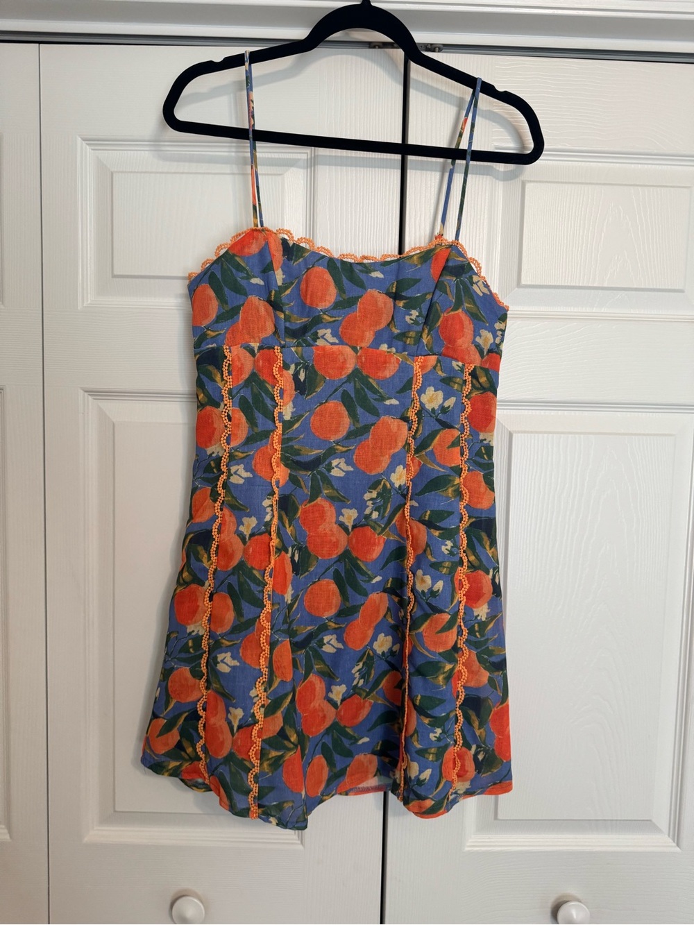 Women’s Orange Floral Spaghetti Strap Mini Dress